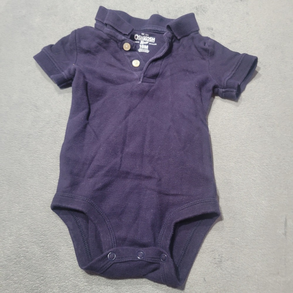 OshKosh B'gosh Polo Bodysuit Kids‎ 18M Navy Blue Solid Short Sleeve Pique Cotton